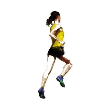 Running woman, low poly vector illustration. Geometric shape Stock Illustration