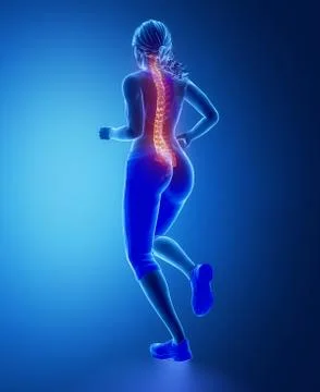 Running womna spine problem concept Stock Illustration