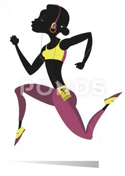 Running young African woman isolated illustration Stock Illustration