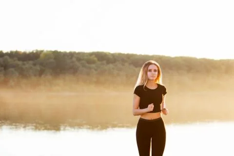 Runs in the background of nature Stock Photos
