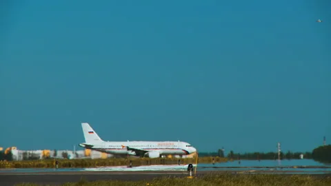 Runway with landing aircraft Stock Footage 92207167