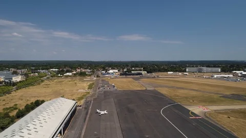 Runway length shown from aerial perspective, empty runway, drone aerial 4K Stock Footage 101179247