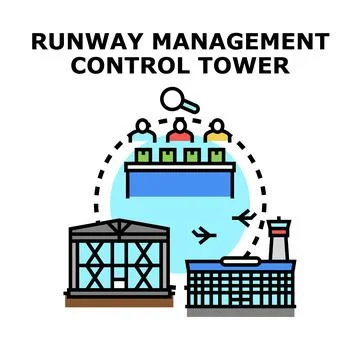 Runway management control tower operations concept Stock Illustration