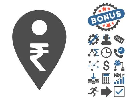 Rupee Map Marker Flat Vector Icon With Bonus Stock Illustration