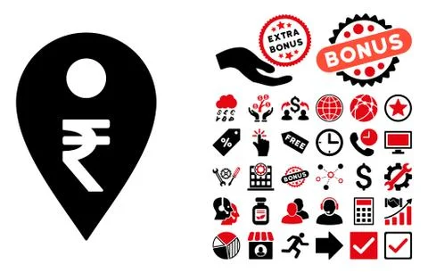 Rupee Map Marker Flat Vector Icon with Bonus イラスト素材