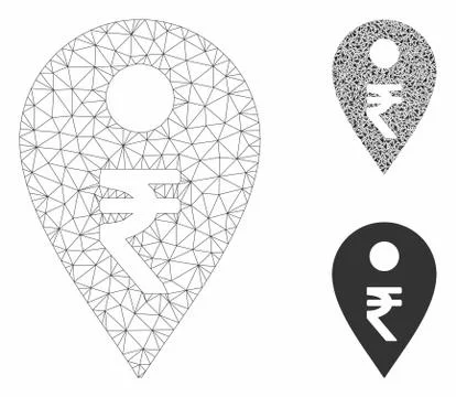 Rupee Map Marker Vector Mesh Carcass Model and Triangle Mosaic Icon Illustrazione stock