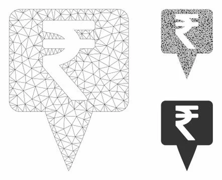 Rupee Map Pointer Vector Mesh 2D Model and Triangle Mosaic Icon 스톡 일러스트