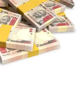 Rupee notes scattered pile Illustrazione stock