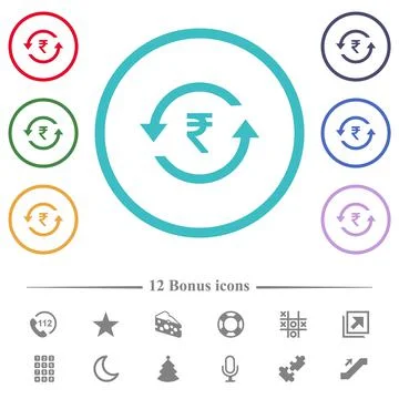 Rupee pay back flat color icons in circle shape outlines Stock Illustration
