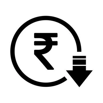 Rupee reduction symbol, cost decrease icon. Reduce debt bussiness sign vector Stock Illustration