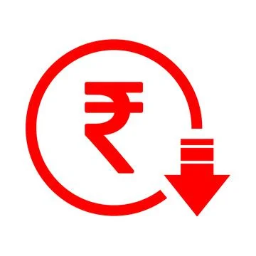 Rupee reduction symbol, cost decrease icon. Reduce debt bussiness sign vector Illustrazione stock