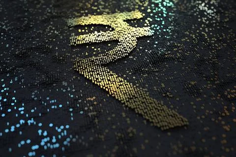 Rupee sign consisting of numbers. Digital currency or crypto fintech related Illustrazione stock