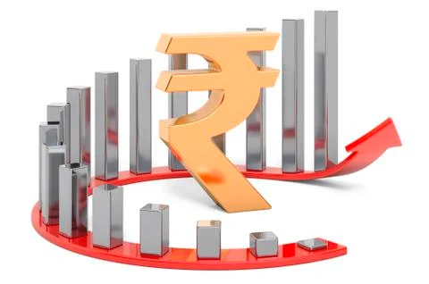 Rupee sign with growing chart. 3D rendering Stock Illustration