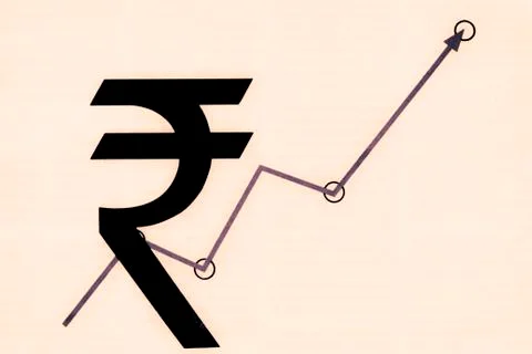 Rupee symbol with arrow graph Stock Illustration