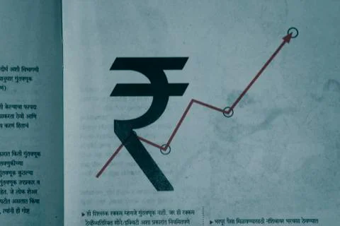 Rupee symbol with arrow graph Stock Photos