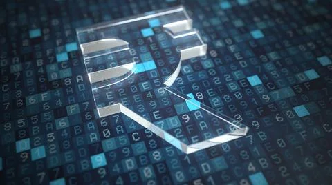 Rupee symbol on a blue computer screen background. Fintech or modern digital Stock-Illustration
