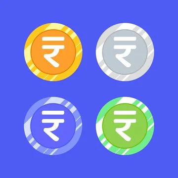 Rupee symbol coins collection in multiple colors money icon set Stock Illustration