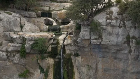 Rupit village town mountain stone typical 5 waterfall cascada agua Stock Footage 111704005