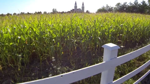 Rural Aerials - Corn Field and Church Stock Footage 33744310