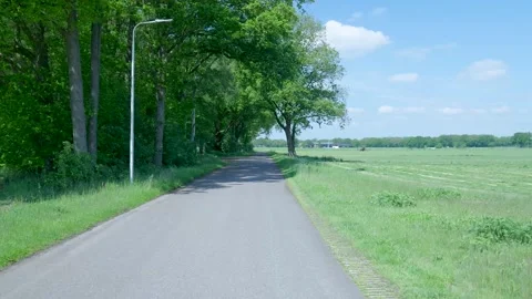 Rural asphalt road moving through a summer landscape Stock Footage 336903203