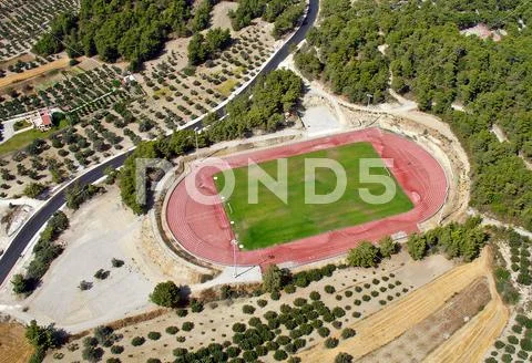Rural athletic center, aerial view. Stock Photos
