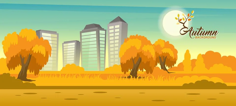 Rural autumn landscape with city Stock Illustration