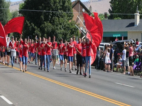 Rural celebration High School Marching Band parade 4K Stock Footage