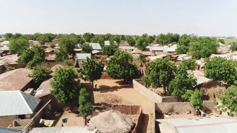 Rural Community Aerial Reveal, Northern Sokoto, Nigeria Stock Footage