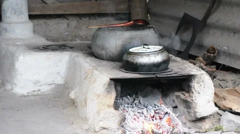 Rural cooking on fire Stock Footage 52196149