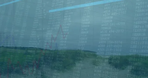 Rural data landscape being animated in scene, showing winding path, error code Stock Footage 309097012