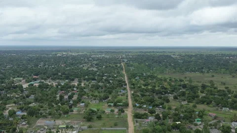 Rural development and infrastructure in Mozambique, drone aerial view of village Stock Footage 341852549