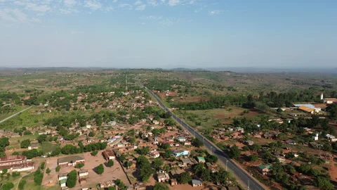 Rural development in Mozambique, aerial drone shot of village and road, 4k Stock Footage 341838330
