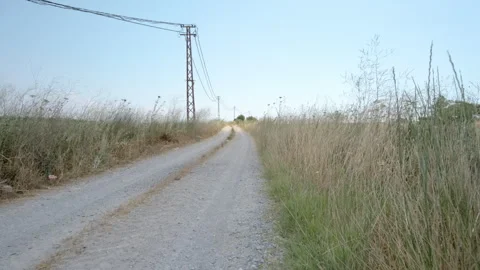 Rural Dirt Road with Overhead Power Lines Stock Footage 282929564
