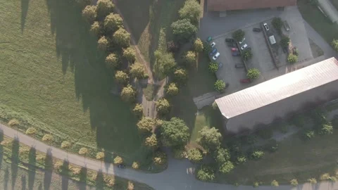 Rural Estate Beside Tree Lined Country Road, Aerial Drone View, Morning Light Stock Footage 341324083