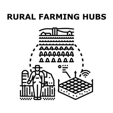 Rural farming hubs system developing smart agriculture technology Stock Illustration