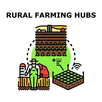 Rural farming hubs system developing smart agriculture technology Stock Illustration