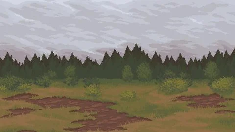 Rural field with forest pixel art landscape 스톡 일러스트