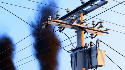 Rural high-voltage power grid and power supply Stock Footage 328394589