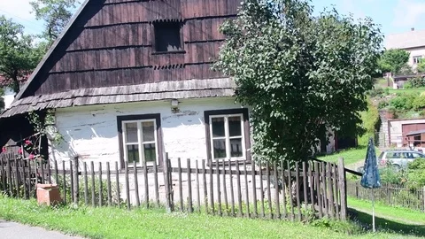 Rural house in the Czech village. Old rustic house Stock Footage