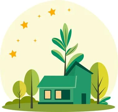 Rural house with eco system Stock Illustration