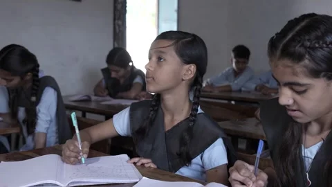 Rural Indian school students study in classroom. Elementary boys and girls .. Stock Footage 273549562