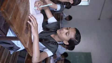 Rural Indian school students study in classroom. Elementary boys and girls .. Stock Footage 274334744