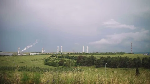 Rural industrial landscape_ Tilt down shot Stock Footage