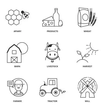 Rural industry vector icons set Stock Illustration
