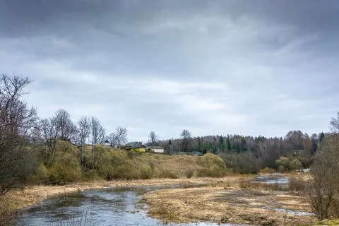 Rural landscape on a cloudy spring day. Stock Photos