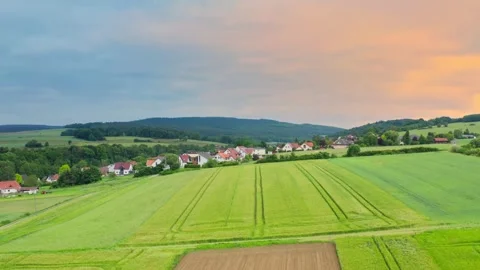 Rural landscape with crop fields and village Stock-Footage 280827669