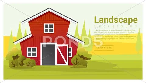 Rural landscape with farmhouse background Stock Illustration