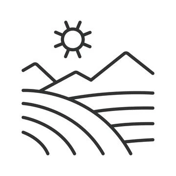 Rural landscape fields icon in line design. Rural, landscape, fields Stock Illustration