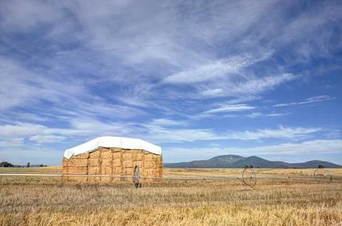 Rural landscape of haystack. Stock Photos