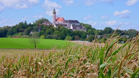 Rural landscape near Andechs Monastery Vídeos de archivo 345081626